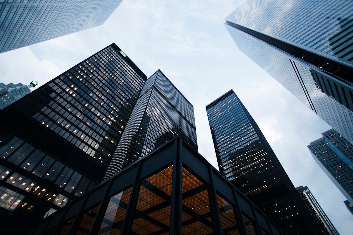 Office towers seen from below